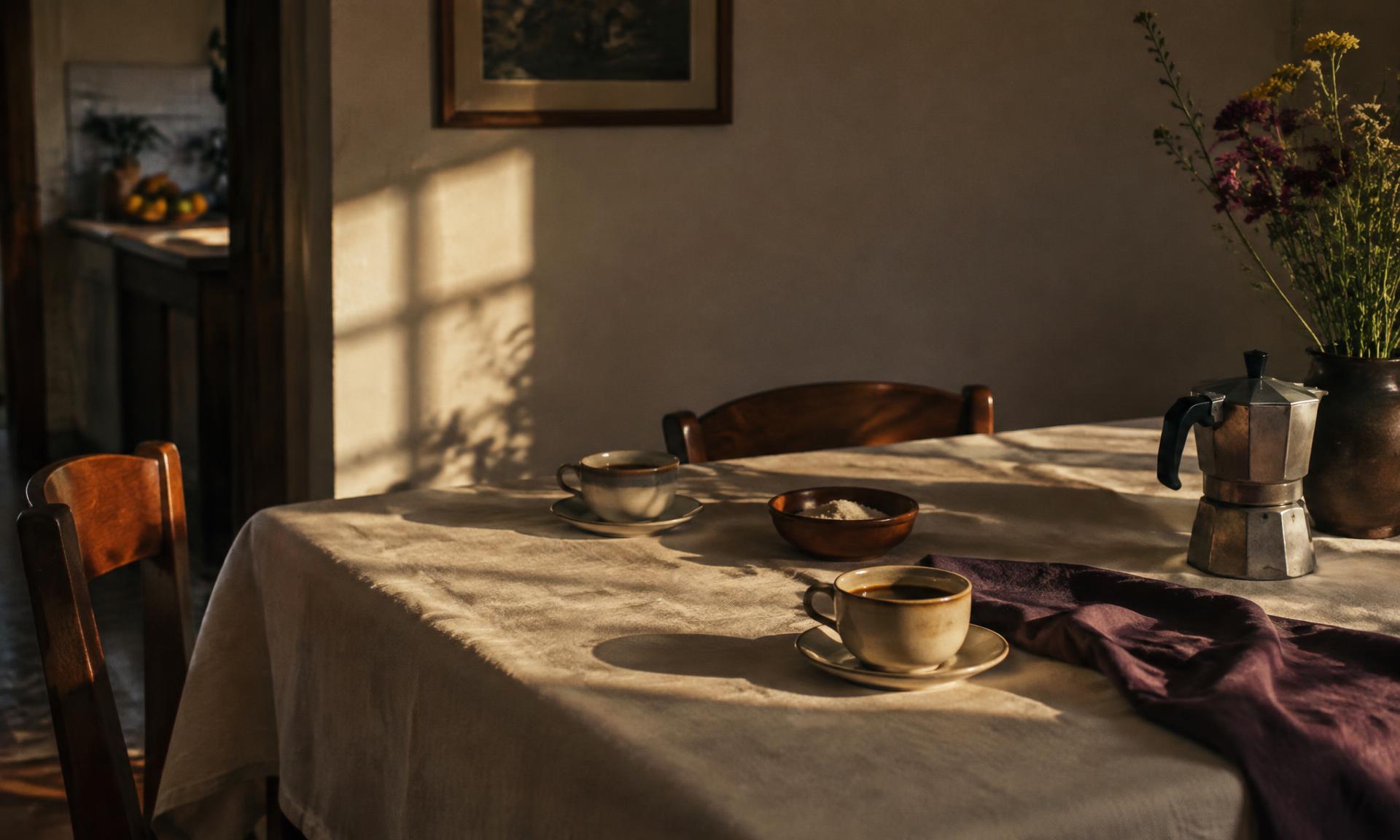 Mesa de una casa colombiana servida para compartir a la luz de la tarde